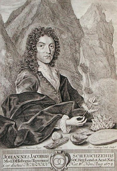 Portrét Johanna Jacoba Scheuchzeriho, frontispice k „Itinera Alpina“ od Scheuchzeriho, vyrytý Josephem Nuttingem (asi 1660-1722), vydáno 1706 (rytina) od Melchior Fusslinus (after) Tigur