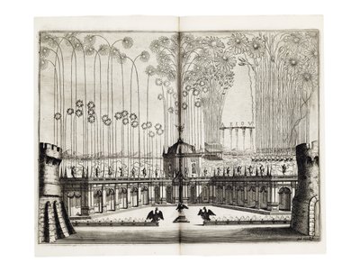 Ohňostroj u příležitosti svatby Leopolda I. (1640-1705), císaře Svaté říše římské, a Markéty Terezie Španělské (1651-73) ve Vídni, prosinec 1666 od Melchior Küsel
