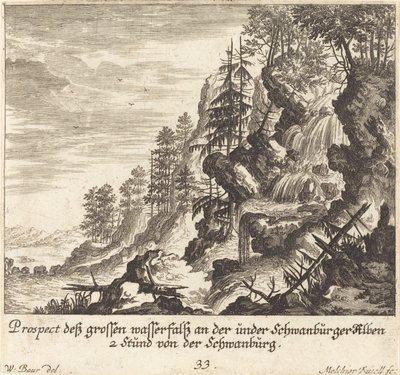 Velký vodopád, Schwanburg od Melchior Küsel after Johann Wilhelm Baur