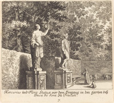 Sochy Merkura a Flory, zahrady Dukedi Sora, Frascati od Melchior Küsel after Johann Wilhelm Baur