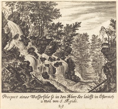 Pohled na vodopád, Rakousko od Melchior Küsel after Johann Wilhelm Baur