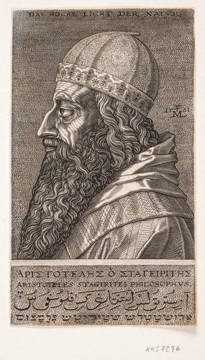 Aristoteles, poloviční portrét, profil vlevo od Melchior Lorck