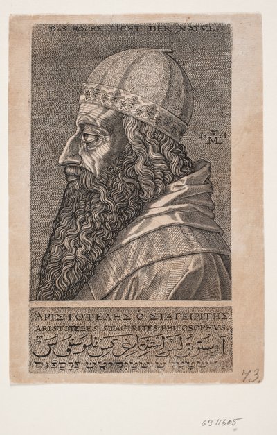 Aristoteles, poloviční portrét, profil vlevo od Melchior Lorck