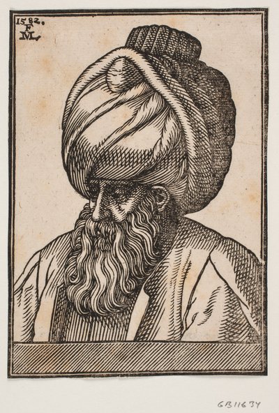 Busta plnovousého muže v turbanu, 3/4 profilu vlevo od Melchior Lorck