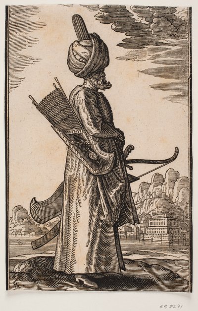 Archer stojí, profil vpravo od Melchior Lorck