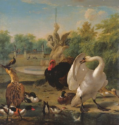 Park s labutí a jinými ptáky (olej na plátně) od Melchior de Hondecoeter