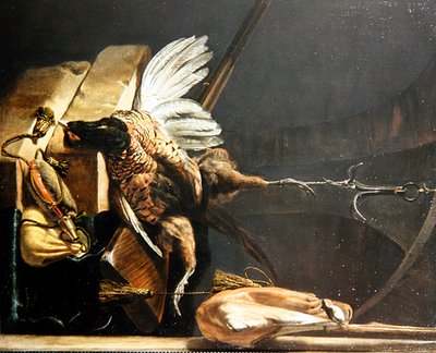 Zátiší mrtvého bažanta visícího na háku od Melchior de Hondecoeter