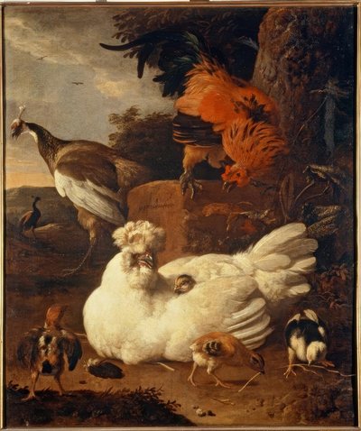 M. de Hondecoeter, matka slepice s kuřaty od Melchior de Hondecoeter