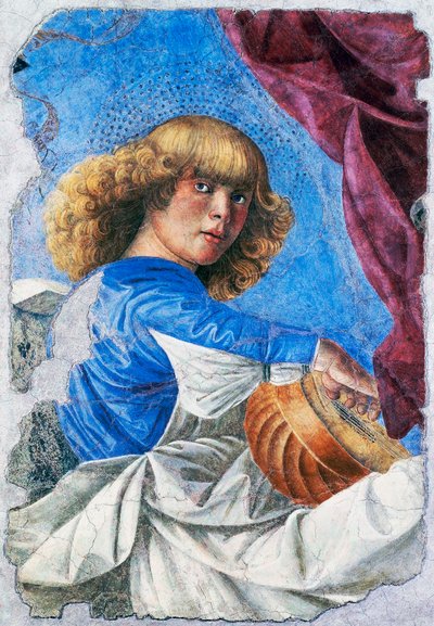 Angel playing lute,1480, Fresco by Melozzo da Forli (1438-1494), Detached fresco from Ascension of Christ fresco, Italy od Melozzo da Forli