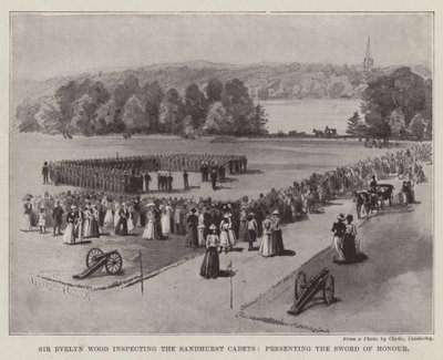 Sir Evelyn Wood kontroluje sandhurstské kadety a předává meč cti od Melton Prior