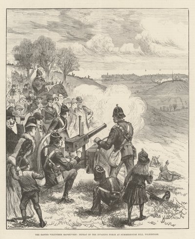 Velikonoční dobrovolnické manévry, porážka invazních sil na Summerhouse Hill, Folkestone od Melton Prior