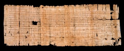 Merovejské období: rukopis právního dokumentu na papyru potvrzující výsadu imunity udělenou králem Neustrie Clovis II (633-657) opatství Saint Denis dne 22. června 654. Slunce. 0,93x0,34 m Paříž, archives nationales od Merovingian