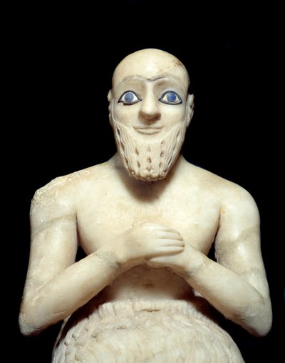 Umění Mezopotámie: Socha intendanta Ebih-ila. Socha albastra, lastury, lapis-lazuli a břidlice, kolem 2500 př.nl (období Sumeru, kolem 2900-2200 př.nl). Od Mari. Výška: 0,525m. Paříž, muzeum Louvre od Mesopotamian