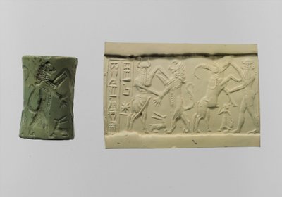 Válcová pečeť boje s moderním dojmem cca 2250-2150 př.n.l. (albit) od Mesopotamian Mesopotamian