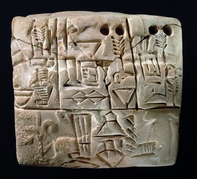 Raná piktografická klínopisná tabulka, Mezopotámie, Uruk, cca 3100-2900 př. n. l. (jíl) od Mesopotamian Mesopotamian