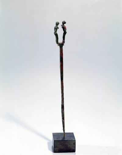 Orientální umění: připněte ozdobu hlavy dvou postav. Bronzový předmět, Asi 3300 - 3200 př. n. l. (období Urikova, Mezopotámie). Od Tella. Výška 18 cm. Paříž, Musee du Louvre od Mesopotamian Mesopotamian