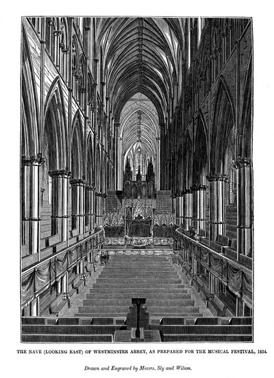 Loď při pohledu na východ od Westminsterského opatství, 1843 od Messrs Sly and Wilson