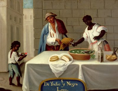 Indián a jeho černá manželka ze seriálu o manželství smíšených ras v Mexiku od Mexican School