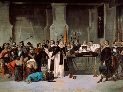 Pohřeb Atahualpy, srpen 1533, kolem roku 1869 (olej na plátně) od Mexican School