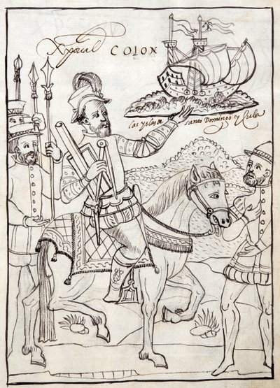 MS Hunter 242 f.247r Christopher Columbus, ilustrace z Historia de Tlaxcala od Diega Munoze Camarga od Mexican School