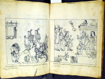 Ms Hunter 242 256v-257r Cortez a Montezuma, z knihy Historia de Tlaxcala od Diega Munoze Camarga od Mexican School