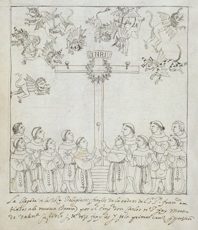 Paní Hunter 242 f.239v Vztyčení prvního kříže, z Historia de Tlaxcala od Diega Munoze Camarga od Mexican School
