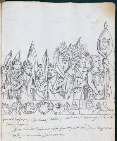 Paní Hunter 242 f.246r Zástupci mexických provincií, z Historia de Tlaxcala, Diego Munoz Camargo od Mexican School