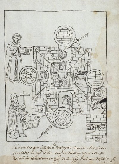 Paní Hunter 242 f.317r Španělské dobytí, z Historia de Tlaxcala od Diega Munoze Camarga od Mexican School