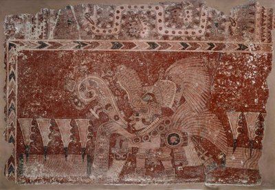 Fragment nástěnné malby s elitním samcem a listy kaktusu Maguey, styl Teotihuacán, klasické období, 500-550 od Mexican School
