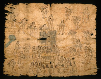 Stránka z Codex San Pedro Atlapolco, Nahua (inkoust a akvarel na amate papíru) (viz také 499243) od Mexican School