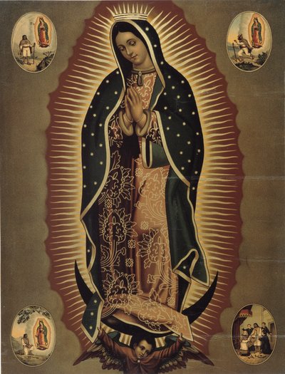 Znázornění Panny Marie Guadalupské, patronky Mexika Tisk 20. století. Ztlumit. 51x39 cm Musee de la Vallee, Barcelonnette (Alpes de Haute Provence) od Mexican School