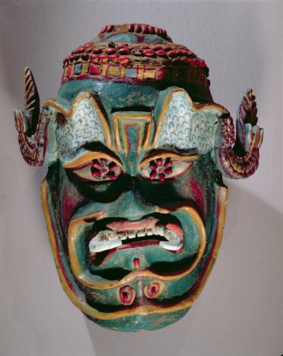 Rituální maska Santiaga používaná při mexickém tanci Maurů a křesťanů (malované dřevo) od Mexican School