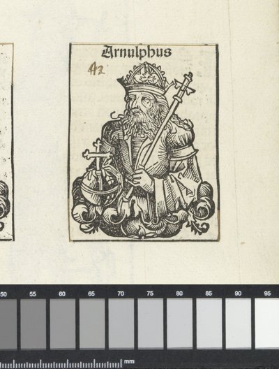 Arnulf Korutanský, z „Liber Chronicarum“ od Hartmanna Skull, Norimberk od Michael (workshop of) Wolgemut or Wolgemuth