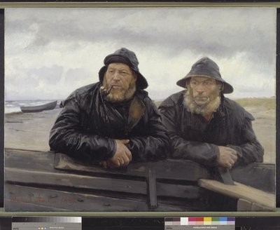 Dva rybáři vedle člunu od Michael Ancher