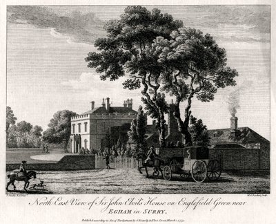 Severovýchodní pohled na dům sira Johna Elvilse na Englefield Green poblíž Egham v Surry, 1775 od Michael Angelo Rooker