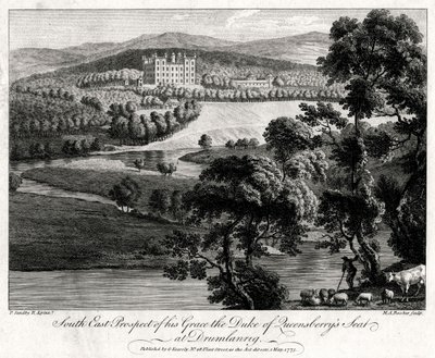 South East Prospect of his Grace the Duke of Queensberrys sídlo v Drumlanrig, Skotsko, 1775 od Michael Angelo Rooker