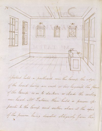 Přednášková místnost Johna Tatuma v Dorset Street, mimo Fleet Street, 1810 (pero a inkoust na papíře) od Michael Faraday