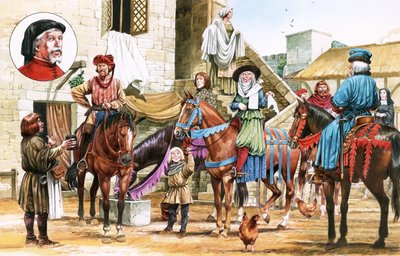 Canterburské povídky. Poutníci vycházející z hostince Tabard Inn. od Michael Godfrey