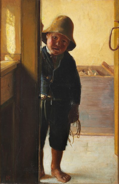 Rybářův syn se dívá skrz dveře. od Michael Peter Ancher