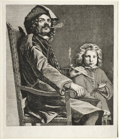 Muž kouří dýmku a malý chlapec od Michael Sweerts