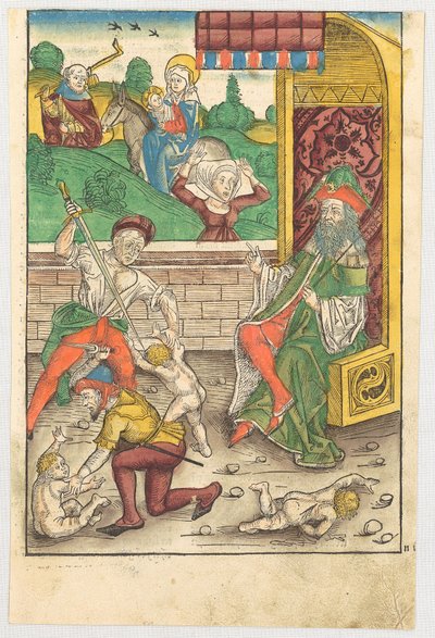 Bethlehemitischer Kindermord [Vordergrund] und Flucht nach Ägypten [Hintergrund] od Michael Wolgemut