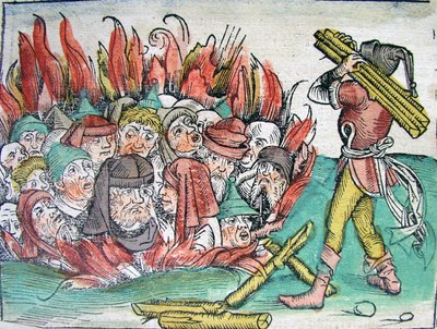 Upálení Židů v Deggendorfu v roce 1338 podle Schedelsovy kroniky světa, 1493. od Michael Wolgemut