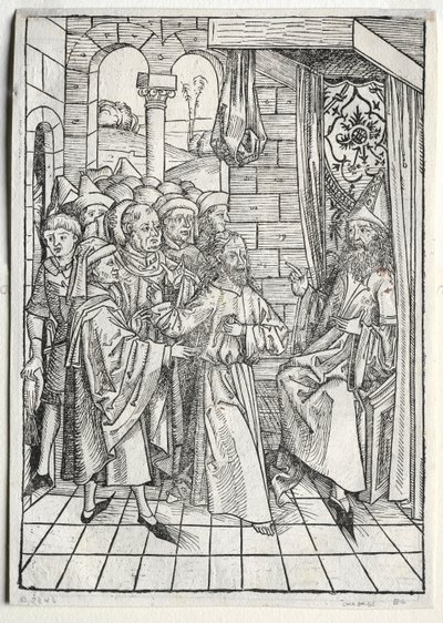 Der Schatzbehalter: Kristus před Kaifášem verso, 1491. od Michael Wolgemut
