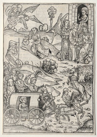 Der Schatzbehalter: Návrat Tobiáše k Tobitovi, Příchod Tobiášovy manželky..., 1491. od Michael Wolgemut