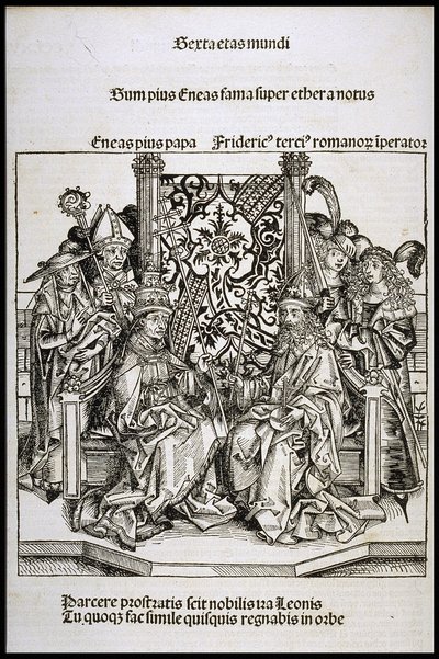 Setkání mezi papežem Piem II. a Fridrichem III., německým císařem, cca 1493. od Michael Wolgemut