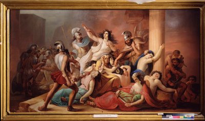 Pád Tróje (Vítězní řečtí bojovníci z obležení legendárního města) - Pád Tróje - Michail Ivanovič Skotti (1814-1861), olej na plátně - ruské umění od Michail Ivanovich Skotti