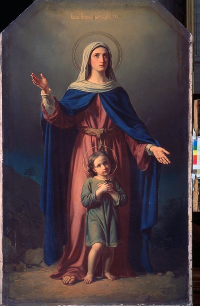Mučedník Cyr z Tarsu (neboli Antiochie) (zemřel kolem roku 304) a jeho matka Sainte Julitte (neboli Juliette) (zemřela kolem roku 304) - Mučedník Cyricus z Tarsu a jeho matka Julita - Obraz Michaila Ivanoviče Skottiho (1814-1861) , olej na plátně. Ruské um od Michail Ivanovich Skotti