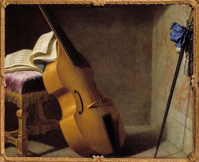 Basa, hudební kniha a rychlost. Obraz Michela Boyera (1668-1724) od Michel Boyer