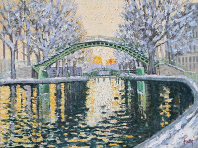 Canal Saint Martin en Hiver, 2003 (olej na desce) od Michel Bultet