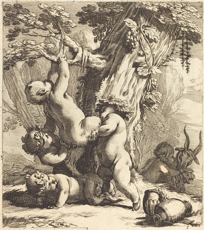 Putti a Fauns lezení po vinné révě od Michel Dorigny